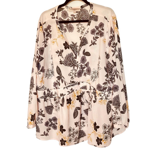 LOFT Floral Print Blouse Light Pink Size 24